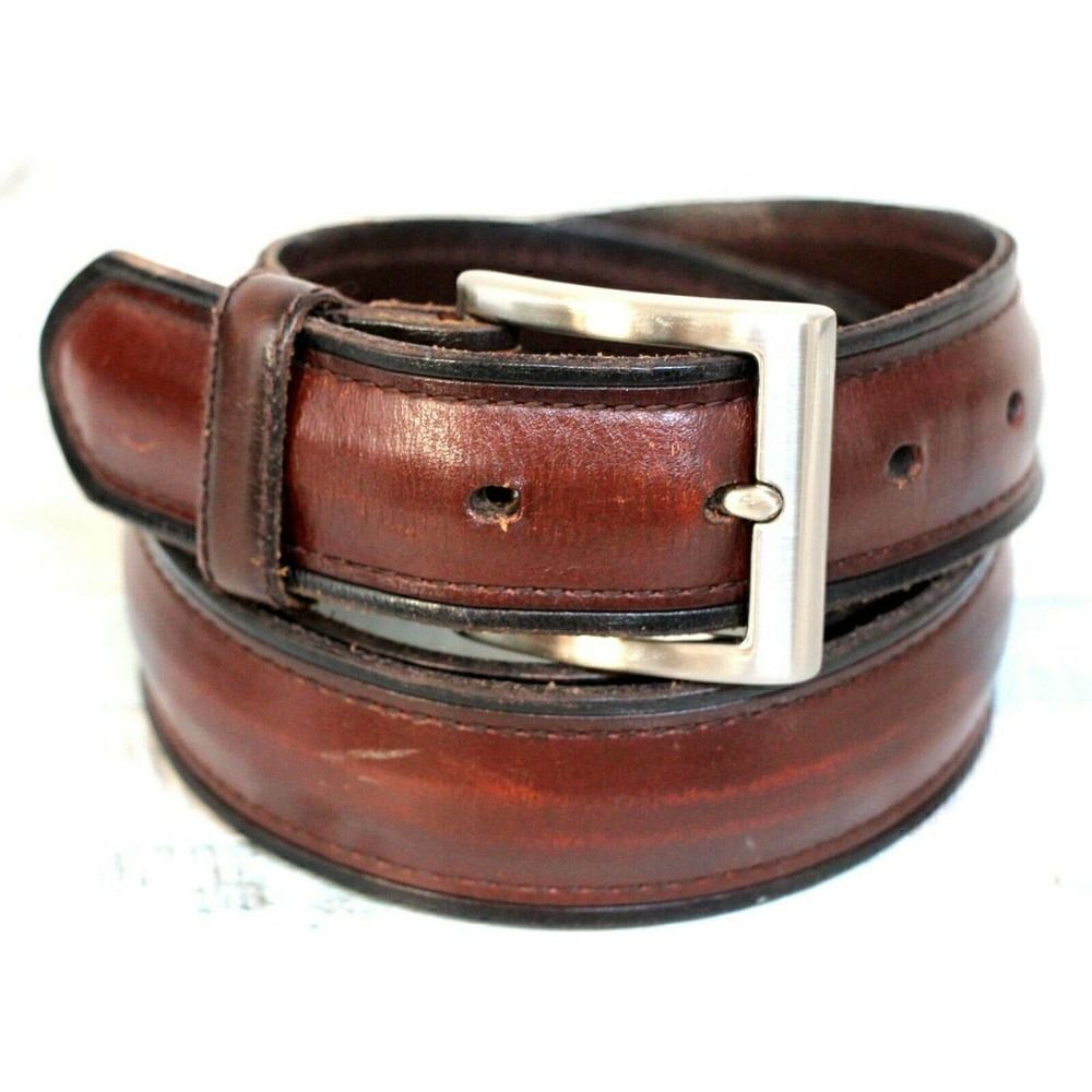 DOCKERS BLACK TRIM BROWN GENUINE LEATHER 1 3/8"W STITCH DRESS MEN'S BELT 38 (G54